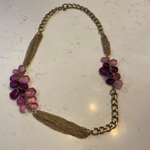 Loft gold necklace with glass pink/purple/fuchsia beads
